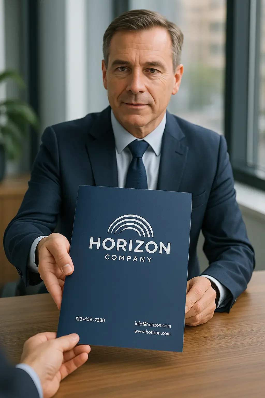 Corporate folders with vertical tab, printed and laminated