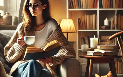 Person reading a printed novel