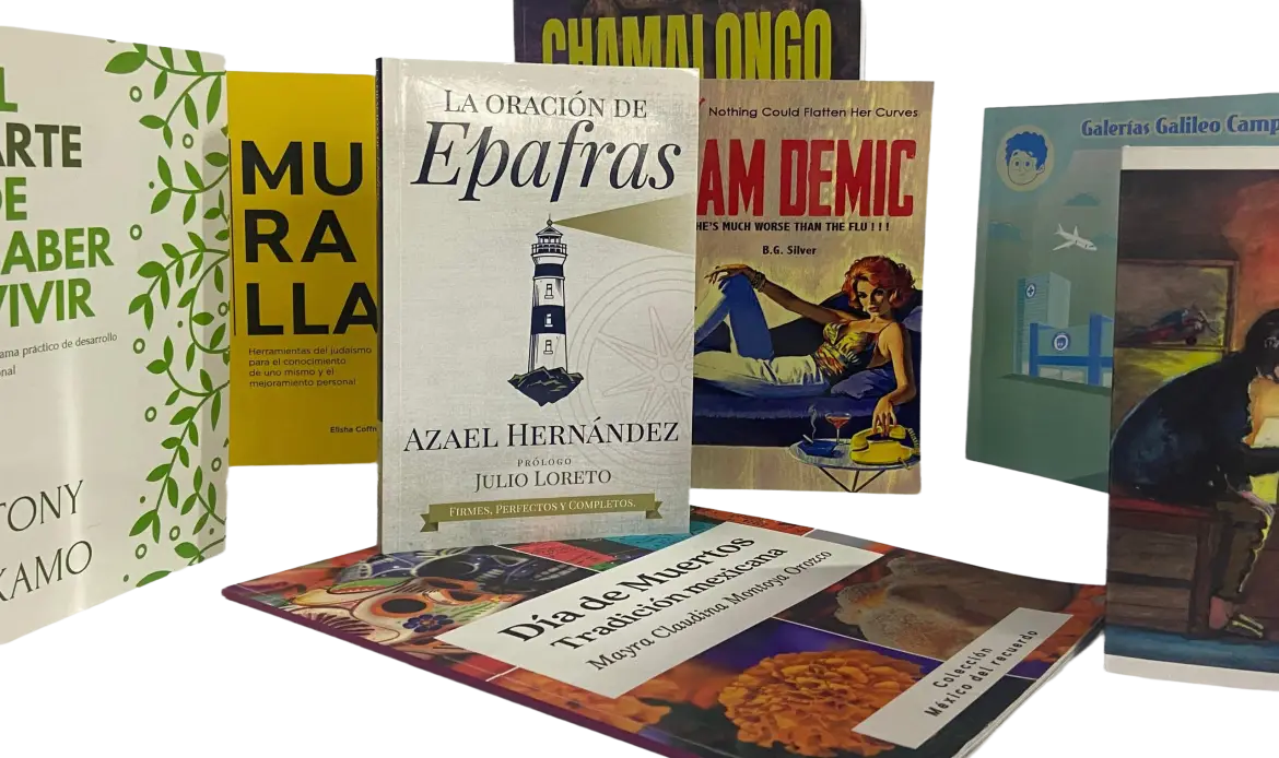 A variety of professionally printed books with hot-melt binding