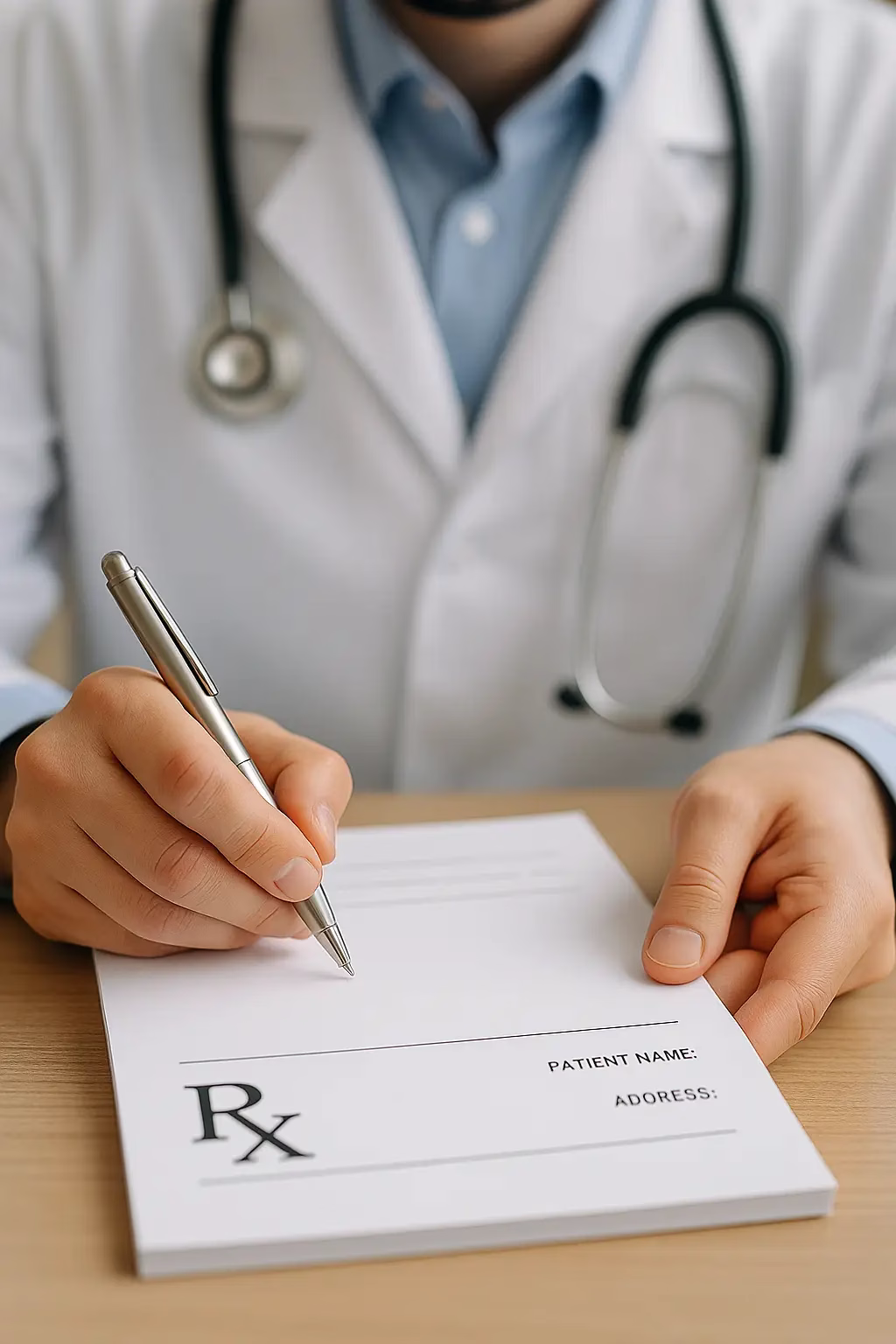 Doctor using a custom prescription pad printed on high-whiteness bond paper